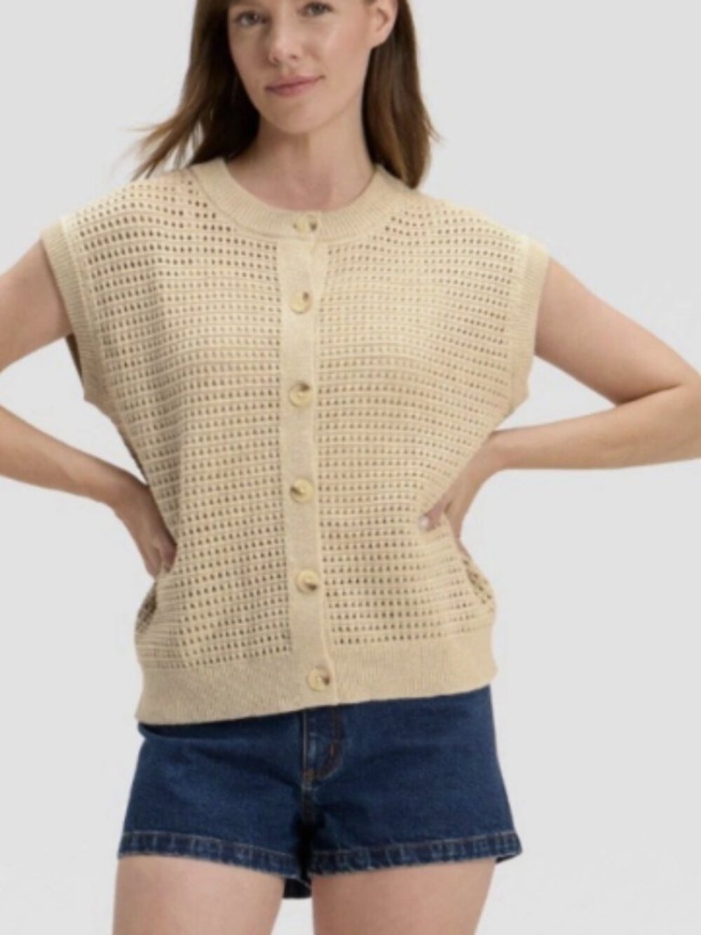 Women's Pointelle Sweater Vest - Universal Thread™ Tan L